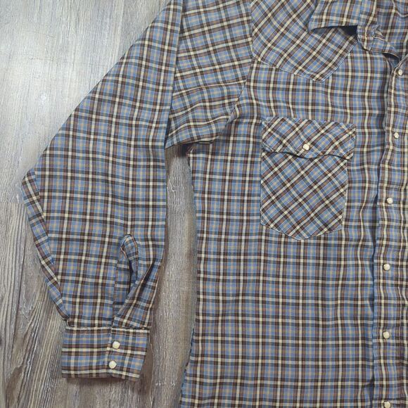 Vintage Levis Button Shirt Men's Large Plaid Pearl Snap Western Retro Blue Tag - Picture 3 of 13